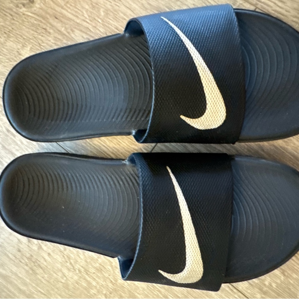Nike Black Slides with White Swoosh